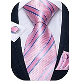 DiBanGu Striped Tie Set for Men Silk Woven Plaid Necktie and Pocket Square Cufflinks Business Wedding