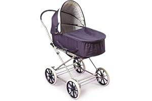 Badger Basket English Style Doll Stroller - Adjustable Canopy Classic Doll Pram - Fits 18 to 22-Inch Dolls - Durable Pretend Play Toy with Smooth Wheels for Kids - Navy
