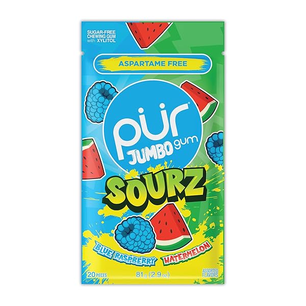 PUR JUMBO SOURZ GUM | ASPARTAME FREE CHEWING...