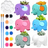 Pasimy 6 Set Ceramics to Paint DIY Succulent Planter Pots, Elephant | Paint Your Own Flower Pots Craft Kit Unpainted Bisque Flowerpot with Brush Palette for Family Activity Holiday Gifts
