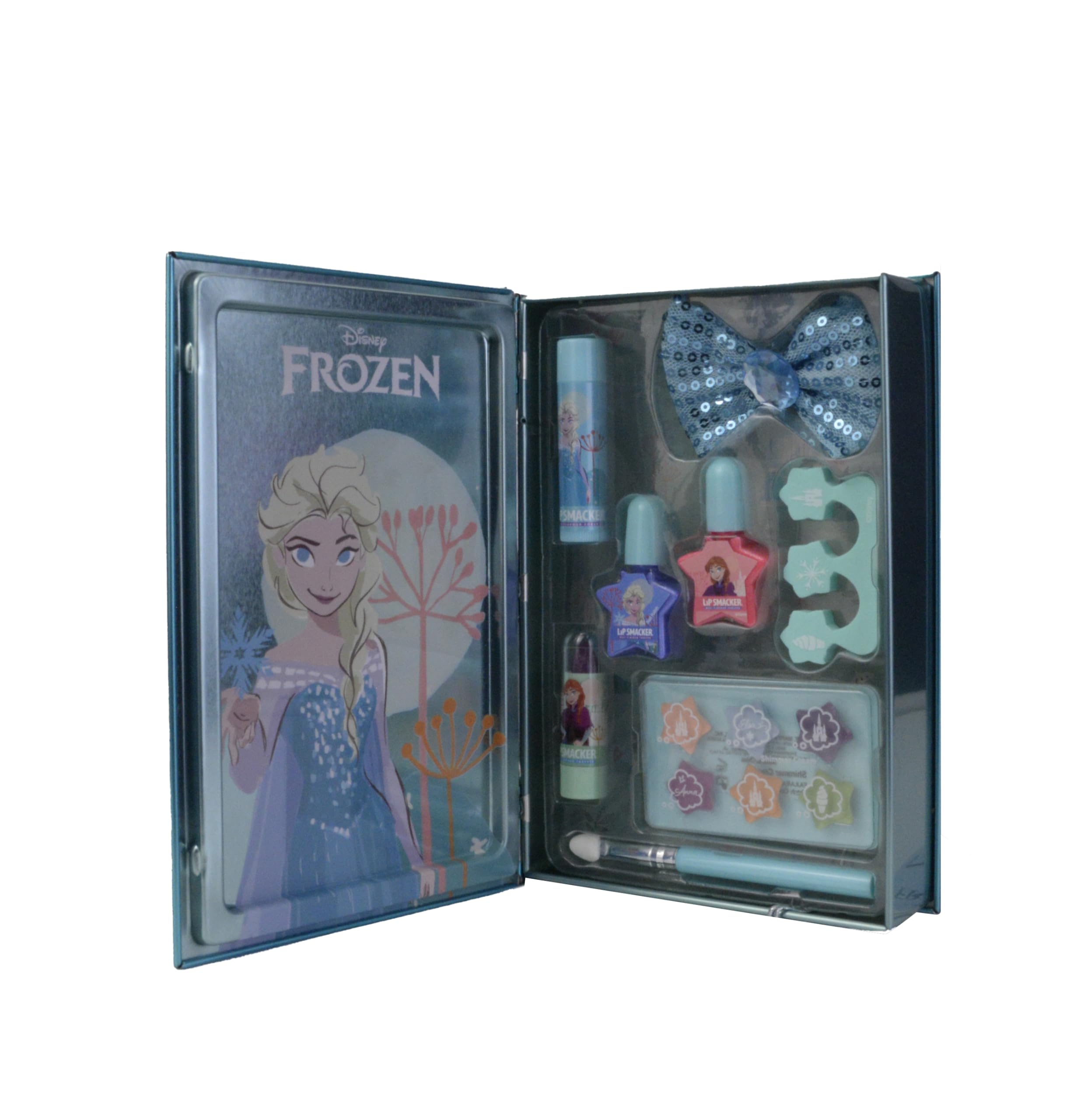 Lip Smacker Frozen Beauty Book Tin, Frozen Makeup Set for Kids with Lip Balm, EyeShadows, Nail Polishes, and Hair Accessories Included.