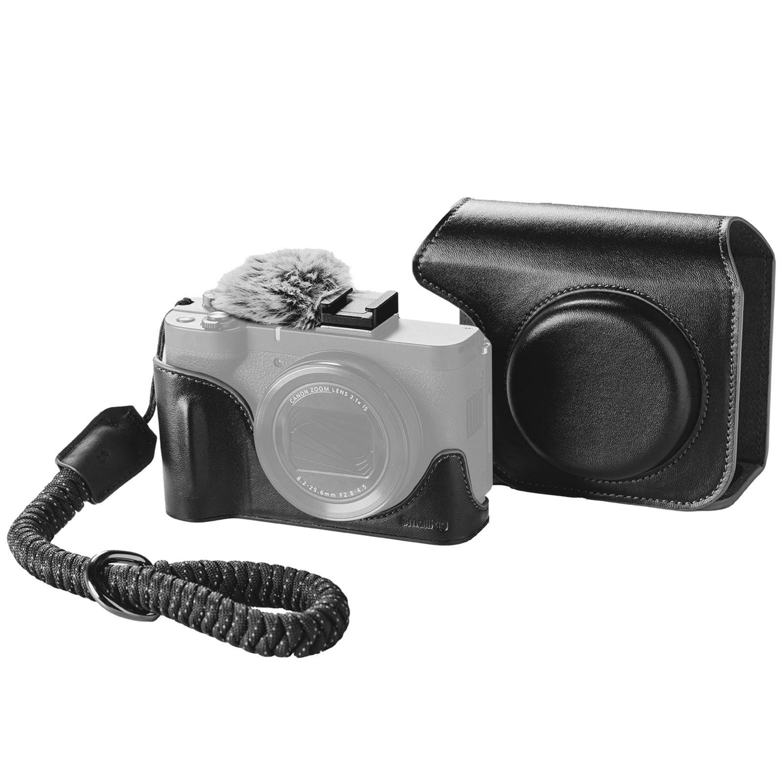 Photo 1 of SMALLRIG PowerShot V1 Leather Case Kit for Canon, Including Half Leather Crate, Flip Case Cover, Wrist Strap & Furry Windscreen, Portable and Protecting (Black) -5386