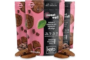 Double Chocolate Cookies, Low Carb Keto Cookies, Gluten-Free Keto Snack with Real Chocolate, Stevia Sweetener and Collagen, Sugar-Free, 3.2 oz Each, Pack of 3 - Sweetwell