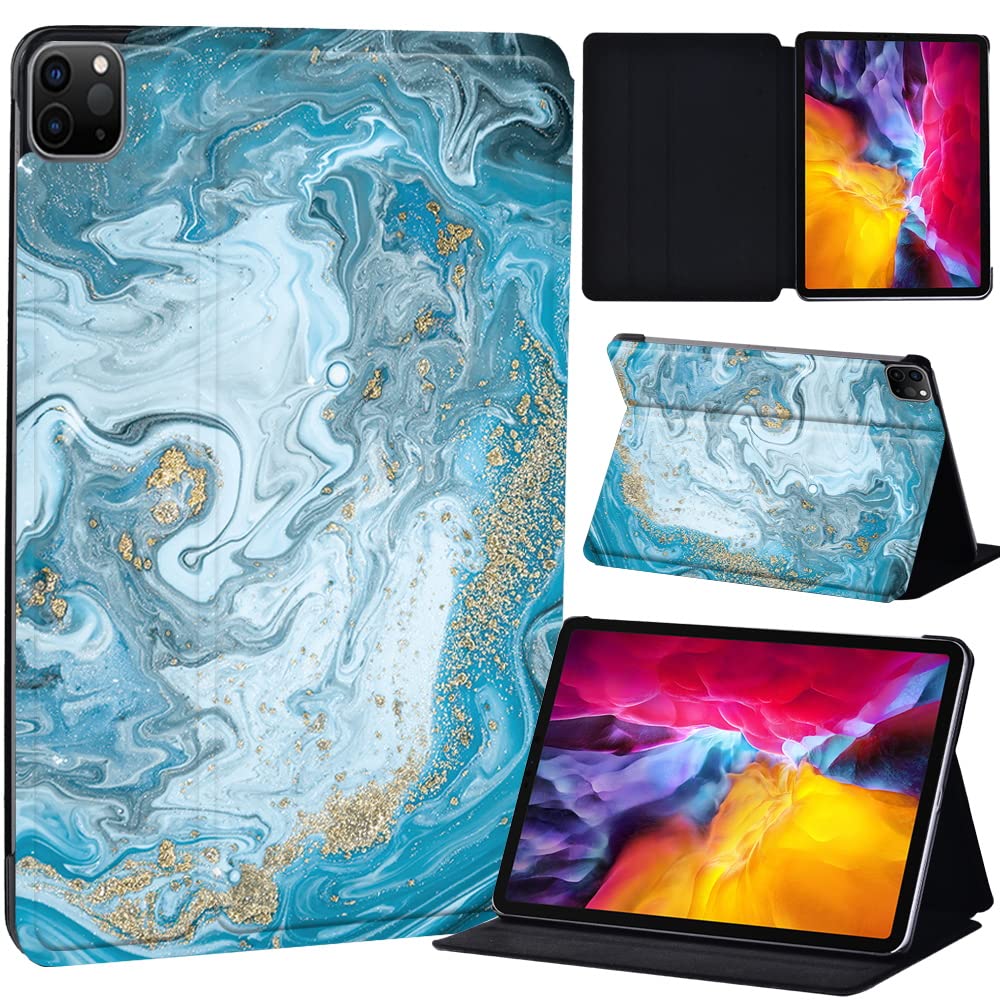PU Leather + hard shell Ultra slim lightweight Folio Flip Tablet Stand Smart Cover Case Fit iPad Air 4 10.9" (2020) / iPad Pro 11" (2018 2020 2021) (blue ocean marble)