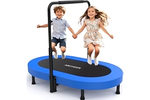 ANCHEER Trampoline, Mini Trampoline with Adjustable Handle - Indoor/Outdoor Rebounder for Kids & Toddlers, 56'' Safe Oval Fitness Trampoline with Bar for Home Fun