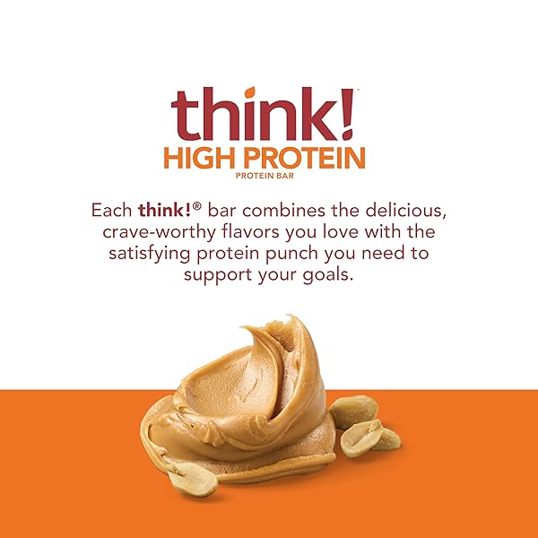 THINK! PROTEIN BARS, HIGH PROTEIN SNACKS, GLUTEN FREE, KOSHER FRIENDLY, CREAMY PEANUT BUTTER, NUTRITION BARS, 2.1 OZ PER BAR, 12 COUNT (PACKAGING MAY VARY)