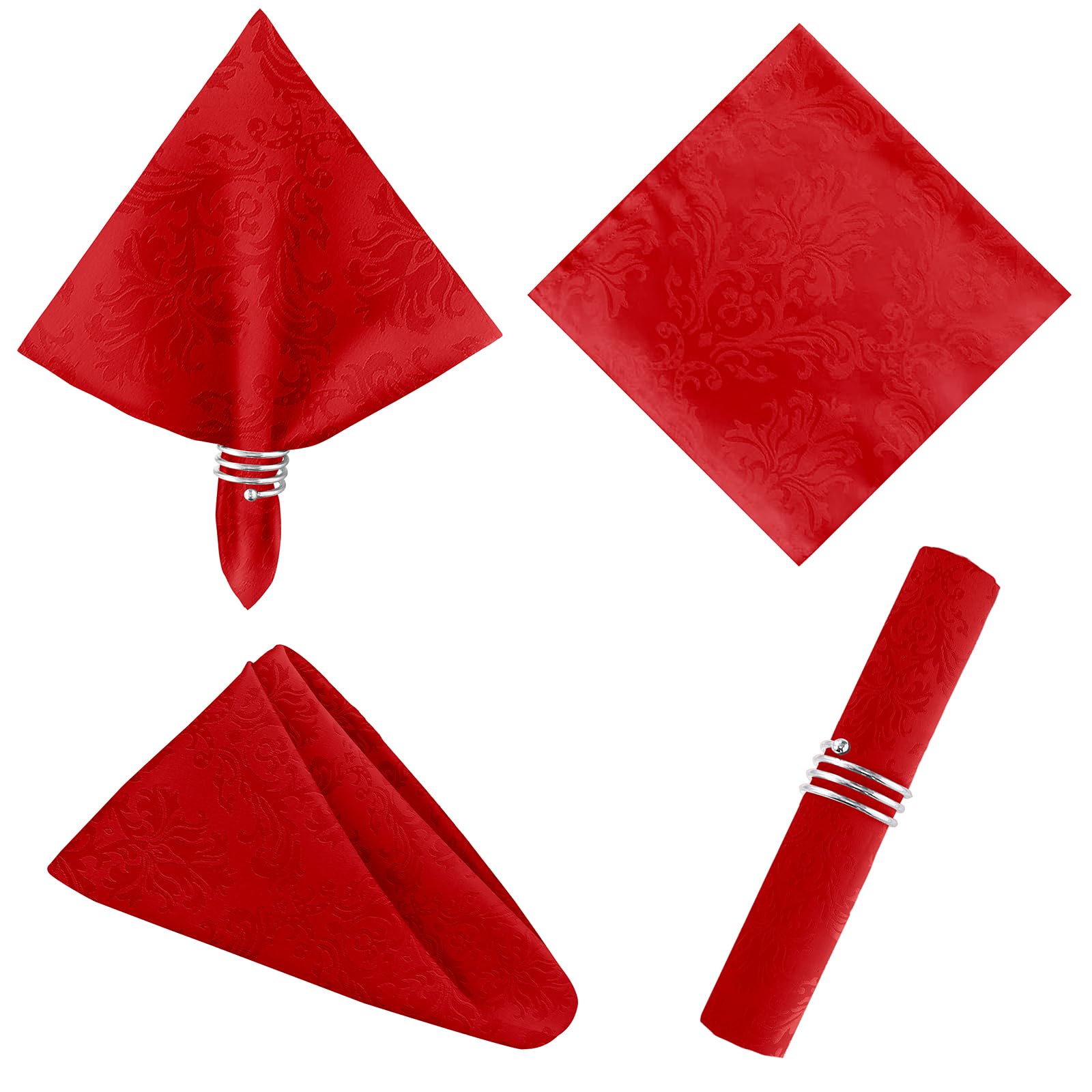 SASTYBALE Christmas Red Jacquard Square Napkin, Damask Wrinkle Resistant Soft Polyester Napkins, Fabric Cloth Dinner Napkins for Wedding, Winter, Holiday, Xmas, Parties, Set of 4 (Red, 20X20 Napkin)