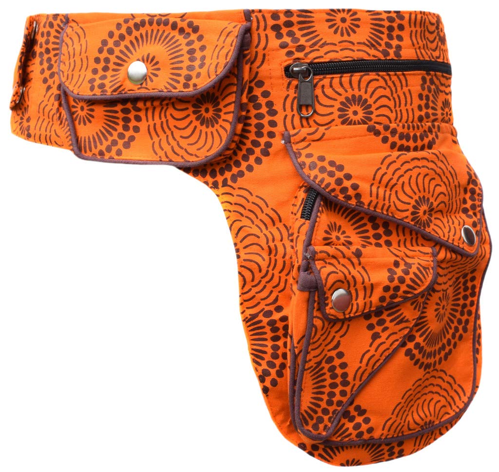 Gheri Cotton Popper Waist Bag Pocket Fanny Pack Travel Pouch Orange