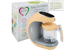 EVLA'S Baby Food Maker | Baby Food Processor Blender Grinder Steamer | Cooks & Blends Healthy Homemade Baby Food in Minutes | Self Cleans | Touch Screen Control | 6 Reusable Food Pouches