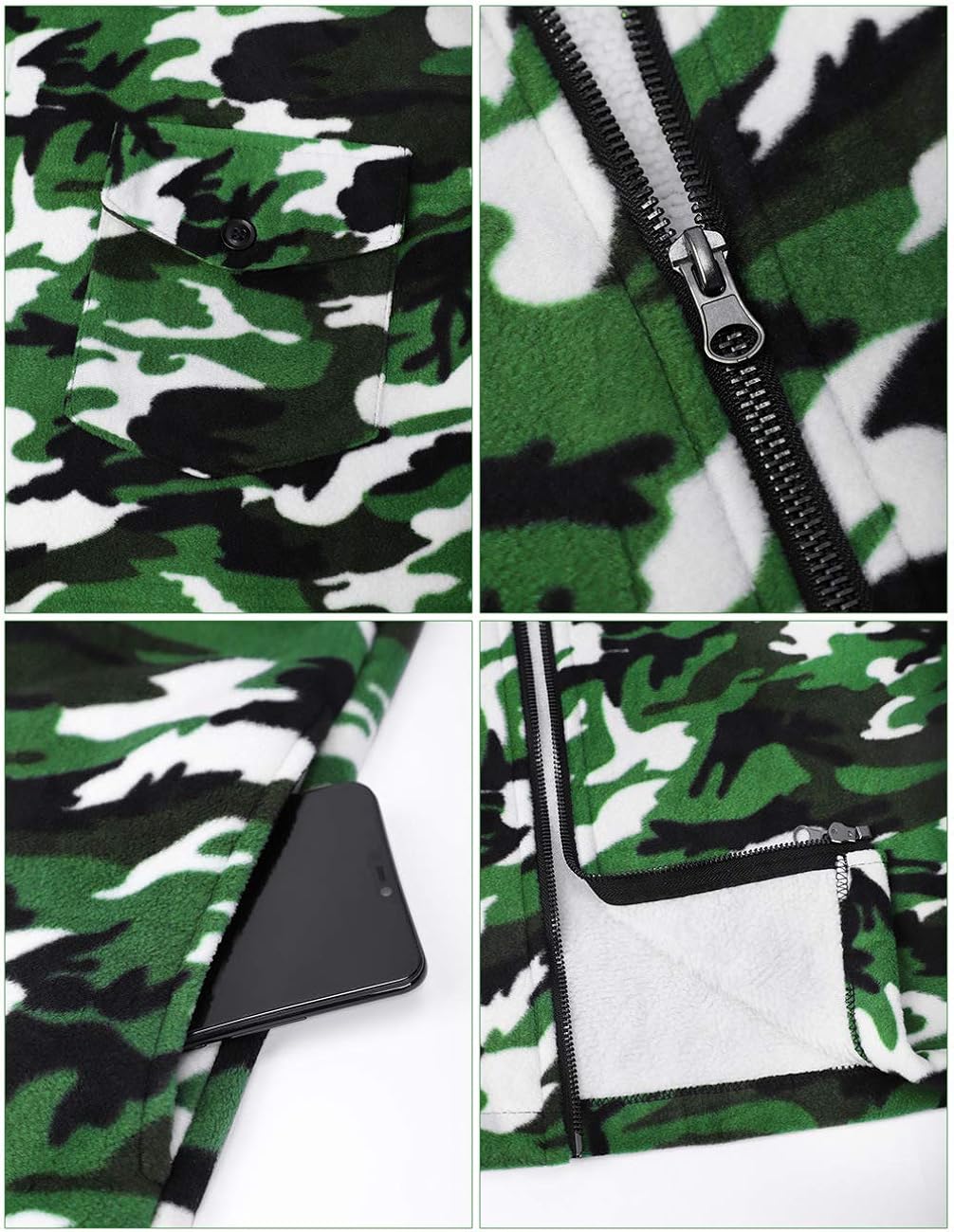 DISHANG Men's Hooded Fleece Jacket Warm Coat Full-Zip Military Army Camo Outerwear Tactical Outdoor Sweatshirts: Clothing