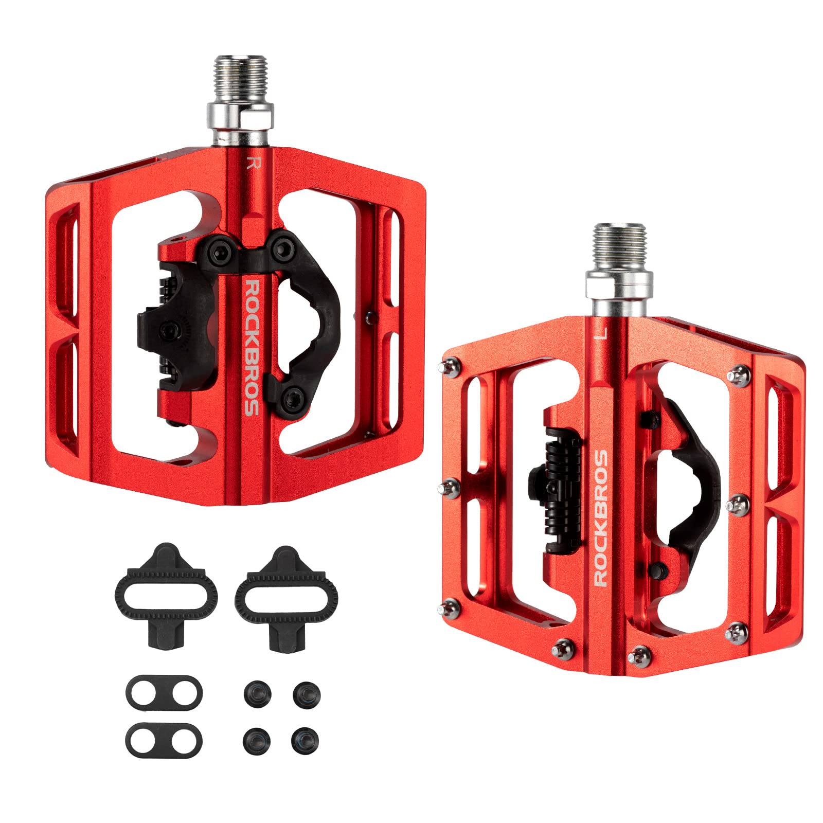 ROCKBROS Bicycle Pedals Aluminum Non-Slip SPD Pedals/Platform Pedals 9/16 inch for MTB Road Bike Black/Red/Blue/TI