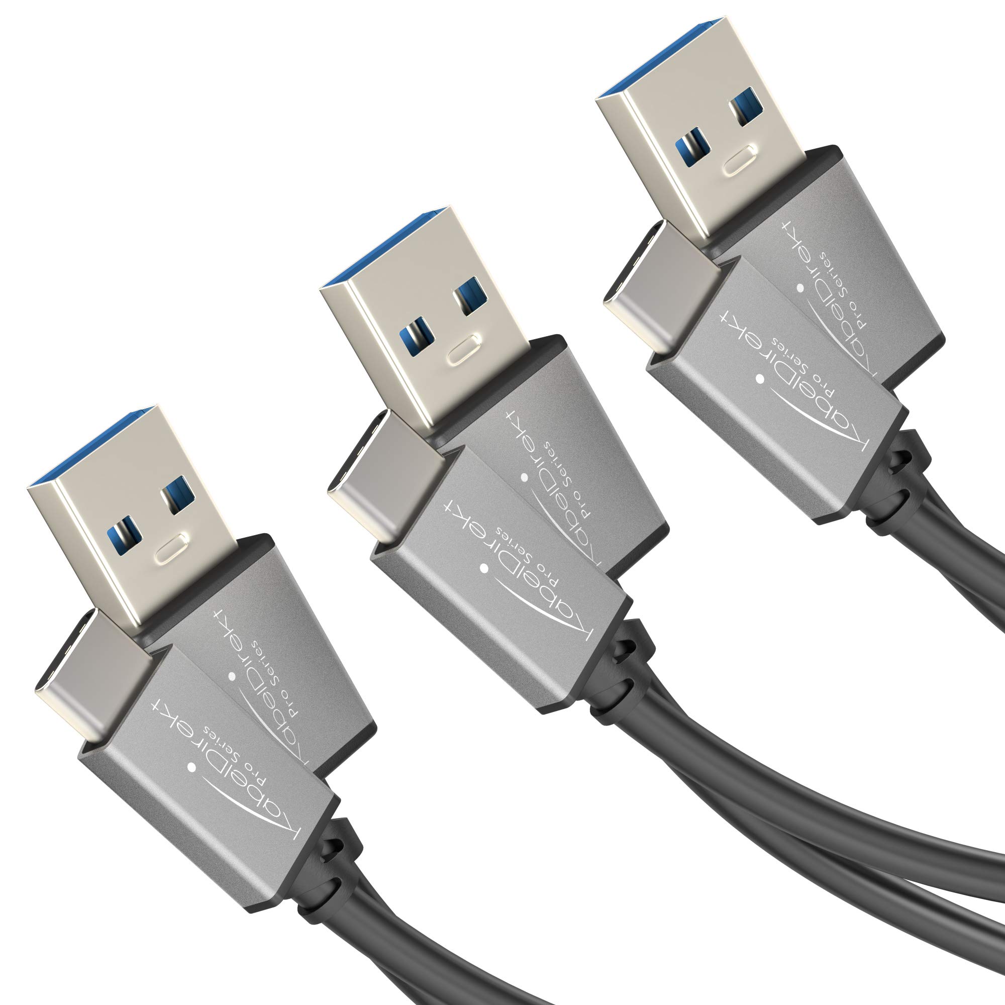 KabelDirekt – USB A 3.0 to USB C cable – 0.5m + 1m + 2m – (SuperSpeed data cable and charger cable, suitable for smartphones and tablets with a USB C port, black/space grey) – PRO Series