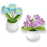Meawaho 2PCS Crochet Potted Flowers Potted, Exquisite Handmade Floral Crochet Bouquets, Cute Knitted Artificial Flowers for Car Dashboard Desktop Decoration Birthday Anniversary Teacher's Day Gifts