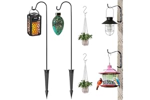 NUNET Shepherds Hook Bird Feeder Pole Plant Hangers Aluminum 33" Detachable Tiki Torch Stand Garden Ground Stakes Spikes w. 1/4" Screws+Wall Mount Clips/S Hooks for Solar Light/Lantern,2 Pack