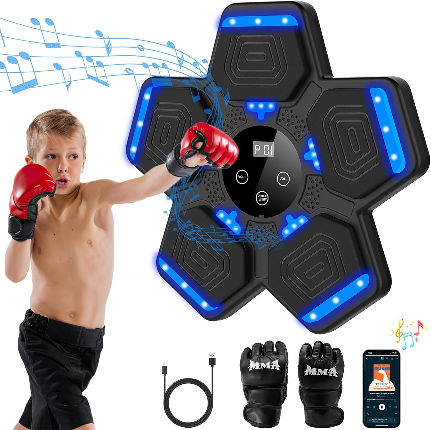 thumbnail image 2 of Music Boxing Machine For Adults Smart Bluetooth Music Boxing Machine - Wall Mounted Punching Target With Led Lights Gloves 9 Training Boxing Machine For Kids 2 of 13