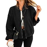 Tankaneo Womens Denim Bomber Jacket Lightweight Zip Up Short Jean Jacket Fall Casual Shacket Outerwear
