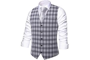 Hi-Tie Men's Suit Vest Plaid Checks V-neck Single Breasted Formal Business Wedding for Tuxedo Dress Waistcoat