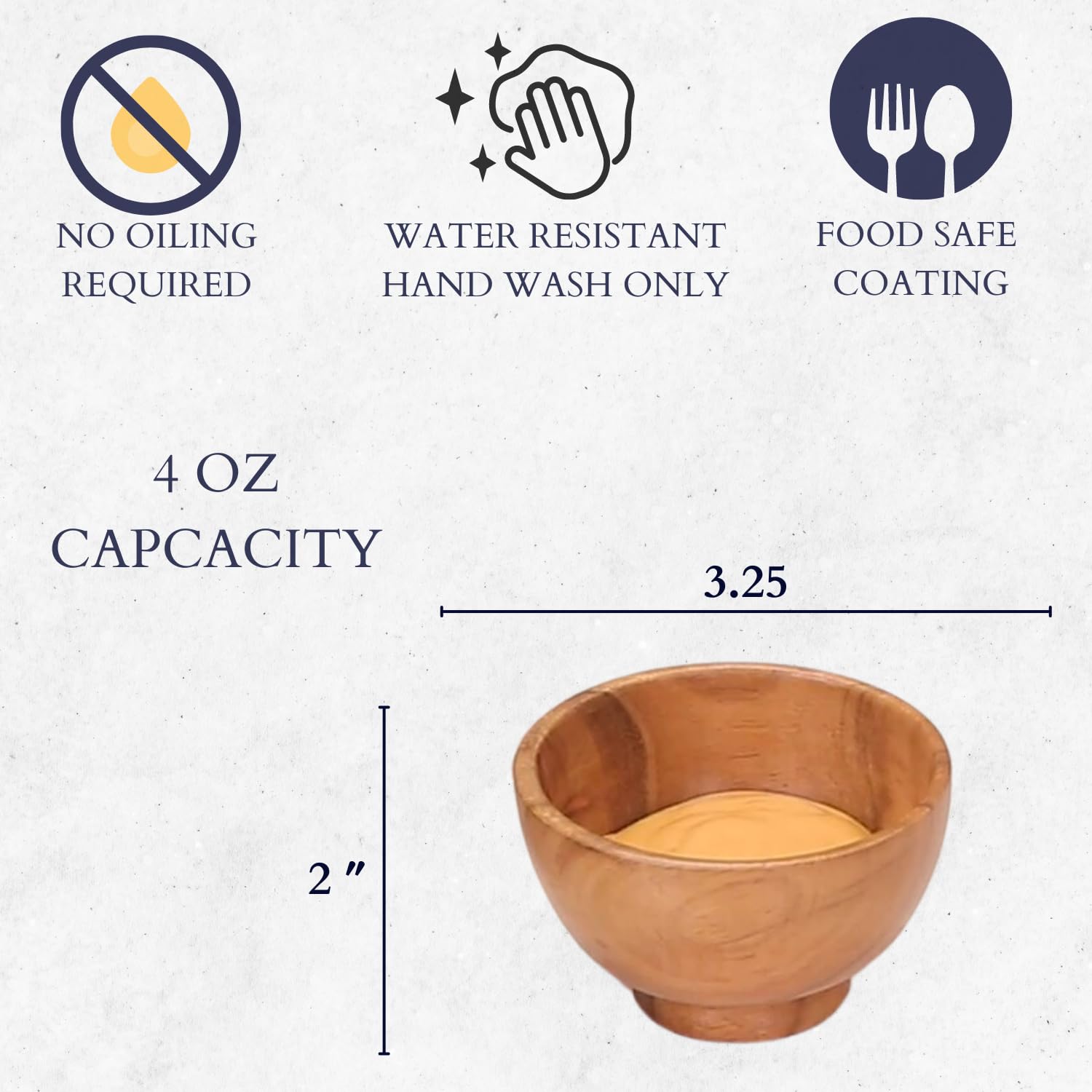 LAVAUX DESIGNS Set of 6 Acacia wood small bowls, 4 fl oz 3.25 * 2 inches | Hand carved wooden Kitchen Mini Cups for dipping sauce, salsa, Prep, salt & Condiments | Charcuterie board accessories - Image 3