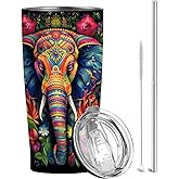 QruKinx Elephant Tumbler 20 oz, Stainless Steel Travel Mug with Lid, Insulated Coffee Cup for Hot & Cold Drinks, Wildlife Animal, Elephant Gifts for Women and Men, Christmas and Birthday Gifts