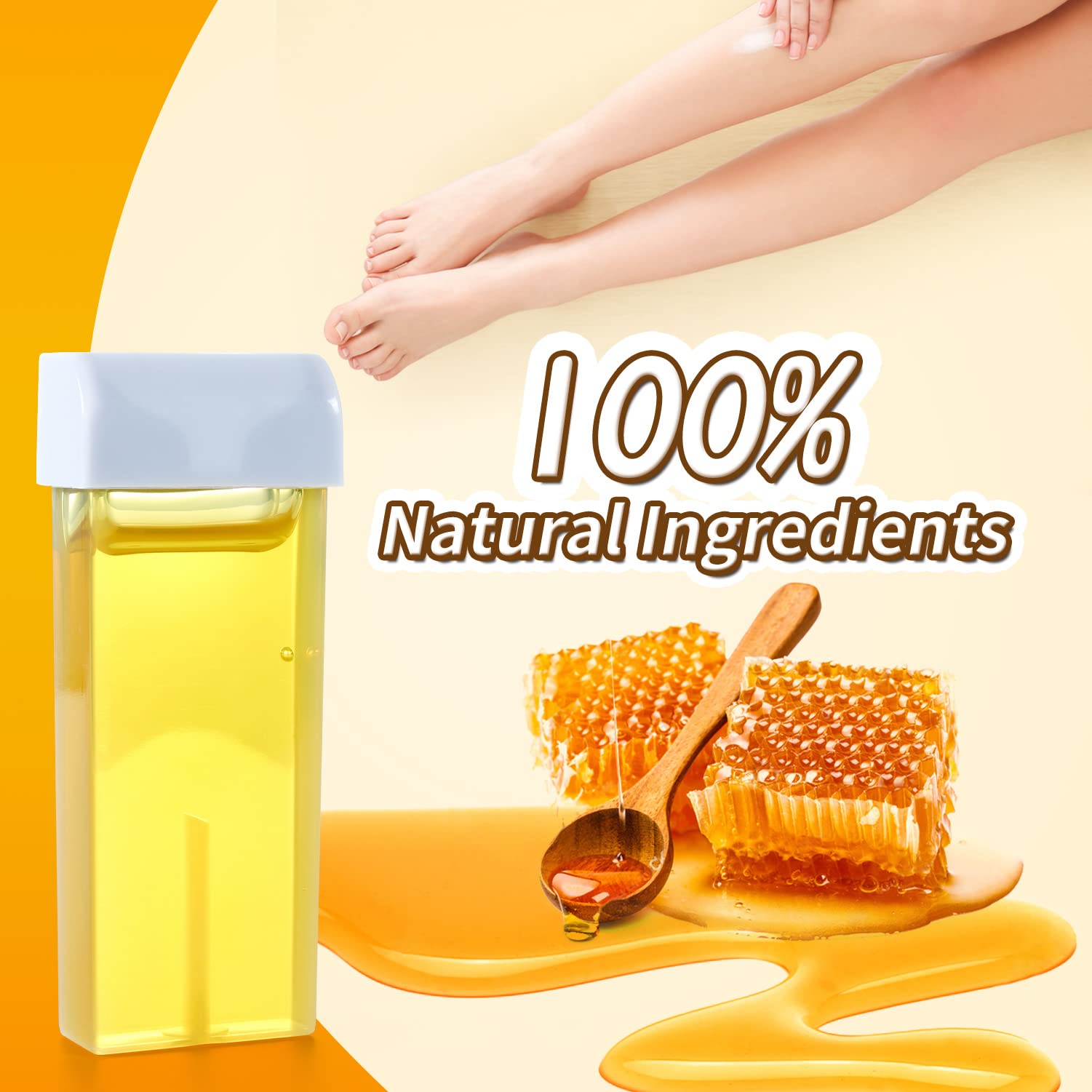 Honey Roll on Waxing Kit Hair Removal Warmer With 2 Cartridges - Depilatory Roller Refill for Legs, Arms and Underarm