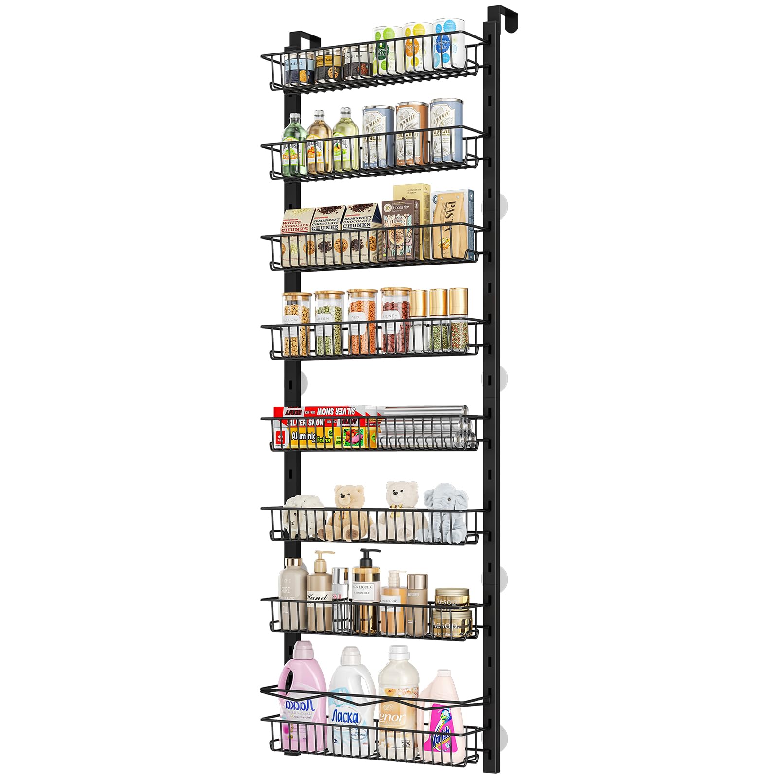 Photo 1 of MIAOLI Over the Door Pantry Organizer, 8-Tier Adjustable Spice Rack Cabinet Door Shelves, Hanging Seasoning Organizer for Kitchen Bathroom, Laundry Room Organization, Black