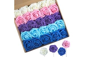 N&T NIETING Artificial Flowers, 25Pcs Fake Flowers Foam Roses Perfect for Mothers Day Anniversary Decorations DIY Wedding Bou