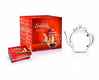 Creano Teeblumen Mix - Geschenkset'ErblühTee' mit Glaskanne Weißtee (6 verschiedene Sorten)