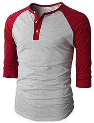 H2H Men's Casual Henley Raglan Baseball Jersey Knit