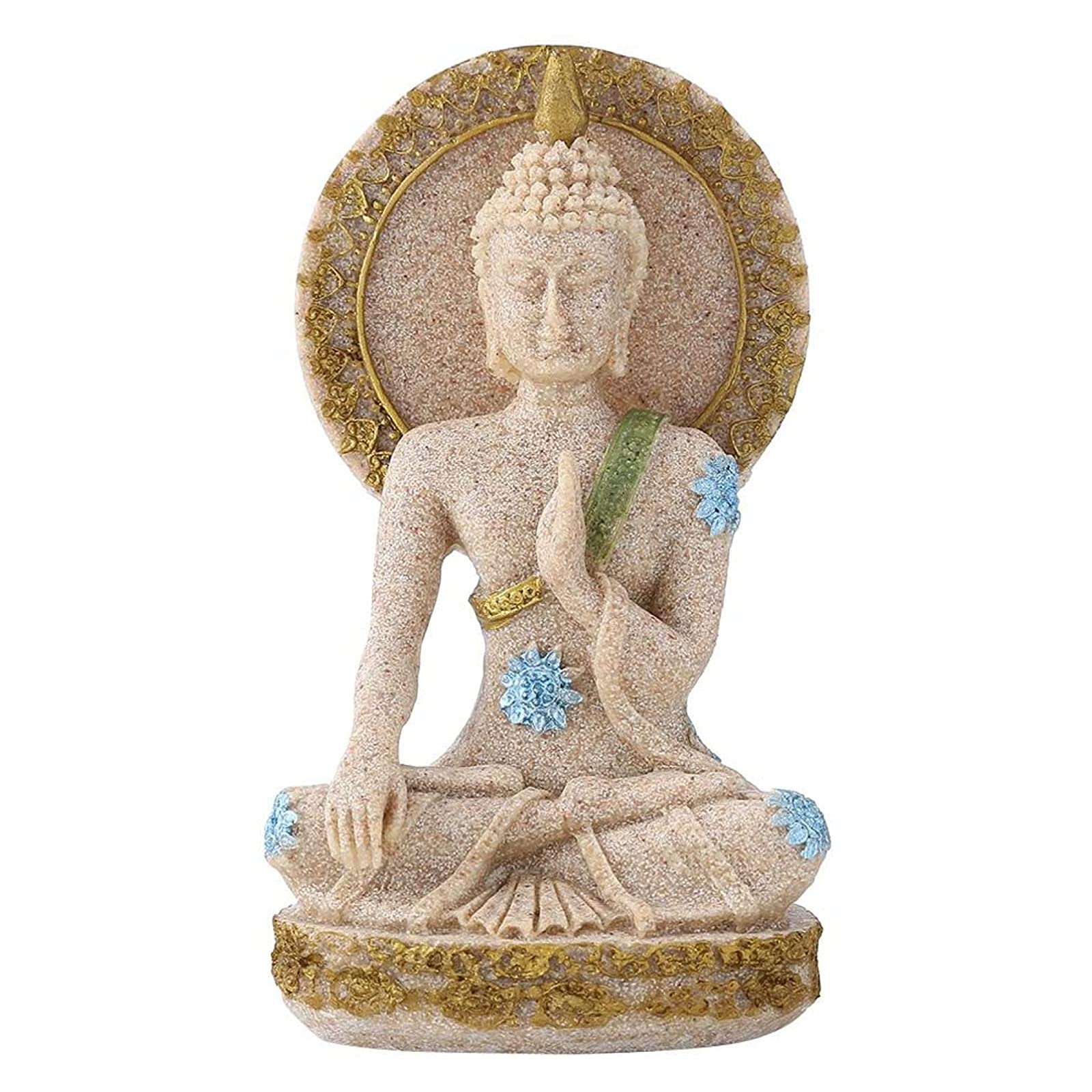 Tyenaza Sandstone Buddha Statue Ornament, Small Fengshui Buddha Sitting Statues for Home Hotel Garden Decoration Gift