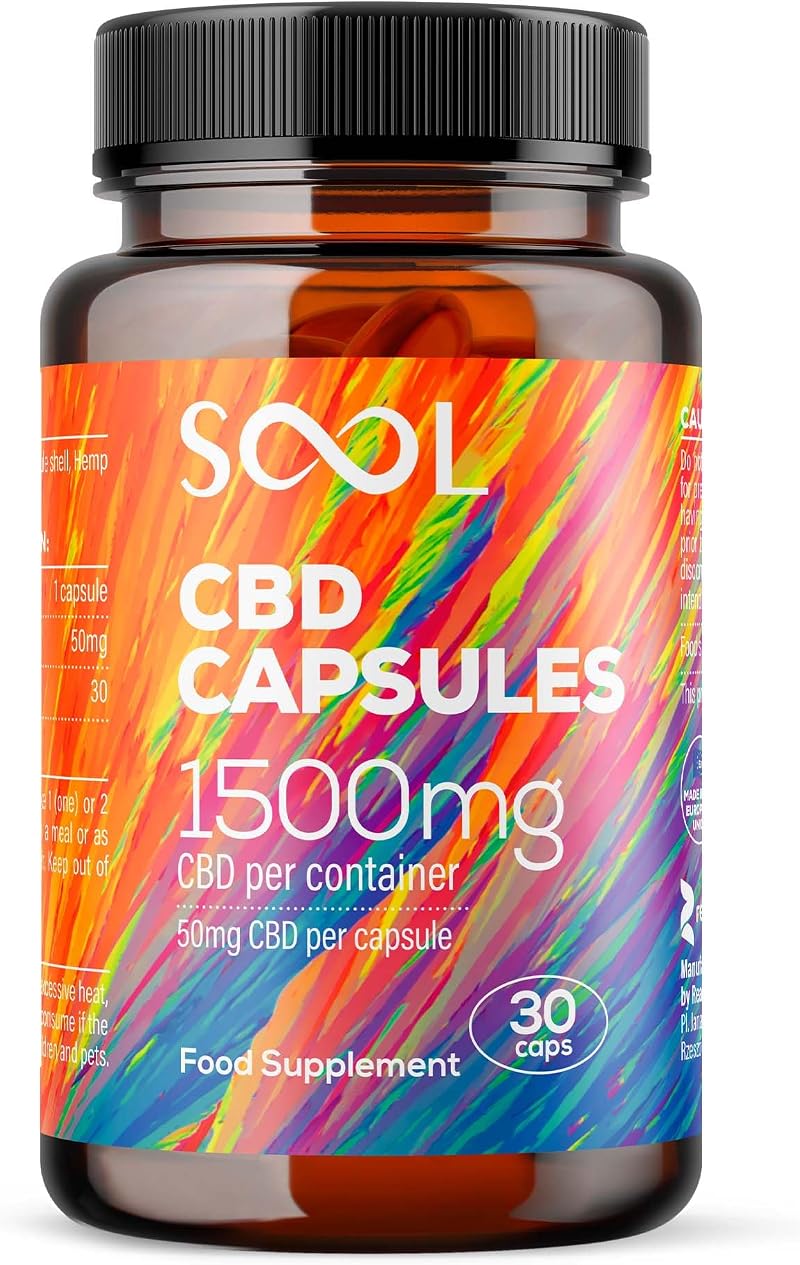 SOOL CBD Capsules 1500mg 30ct 50mg Broad Spectrum Hemp Oil Capsules