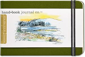 SPEEDBALL Handbook Journal Co. Artist Canvas Cover Travel Notebook for Drawing and Sketching, Cadmium Green, Pocket Landscape 3.5 x 5.5 Inches, 130 GSM Paper, Hardcover w/Pocket