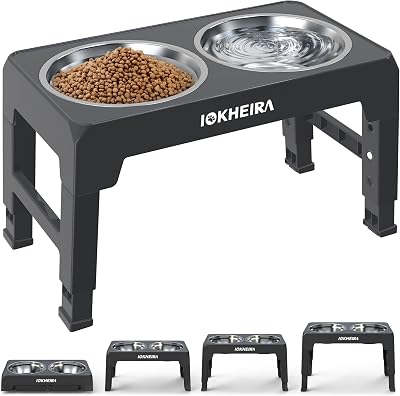 IOKHEIRA Raised Dog Bowls with Stand 4 Height Adjustable 2 Bowls