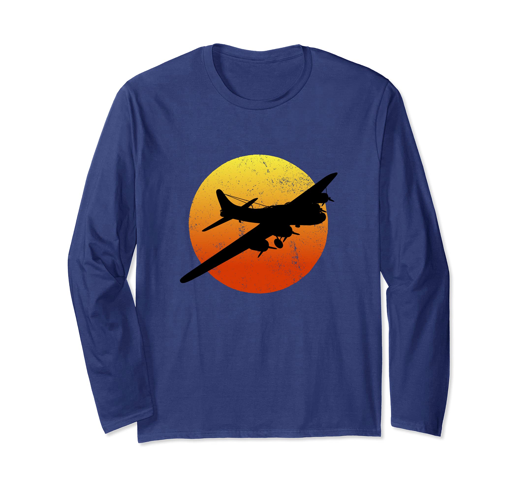 B-17 Flying Fortress Silhouette Sunset WW2 Airplane WWII B17 Long Sleeve T-Shirt