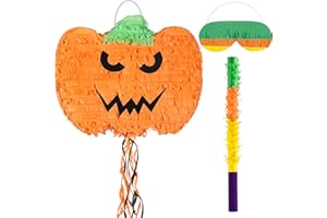 LUFEEMGA Halloween Pumpkin Piñatas with Stick and Eyeshade for Halloween Party, Kids Birthday Anniversary Celebration, 15.7" x 12.2" x 3"