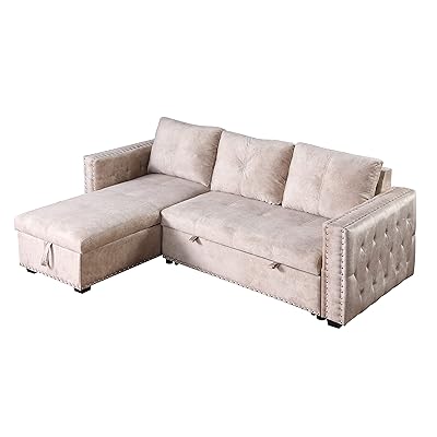 Buy Morden Fort Velvet Reversible Sleeper Sectional Sofa L Shape 3 Seat Sectional Couch With Storage Beige Online In Turkey B095h529g3