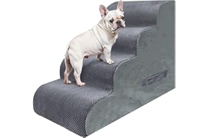 PAWSCRAT PAWSCART Dog Stairs for Small Dogs and Cats, 4-Step Dog Steps for Bed, 19.6" H Pet Stairs for High Bed, Pet Ramp for Couch, Sofa, Non-Slip Surface Removable Washable Cover, Grey