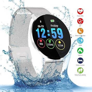 Smartwatch, Kivors IP68 Impermeable Reloj Inteligente Classic Ronda de Pantalla Táctil con Monitor Cardiaco, Monitor de Sueño, Podómetro, Notificación ...