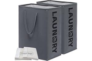CHICVITA Large Laundry Hamper Collapsible Laundry Baskets with Laundry Bag, Clothes Hamper for Bathroom, College Dorm, Tall Laundry Basket for Towels, Toys, Baby Hamper for Nursery, 2-Pack, 75L, Grey