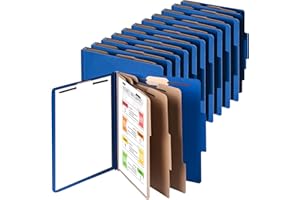 Cesil Pressboard Classification File Folders, 12pcs 3 Dividers Blue File Folders Letter Size with 2 Prongs Fastener, Heavy Du