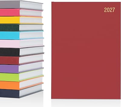 evelay 2027 Diary A4 A5 Day Per Page Hardback Red 70gsm Paper Ribbon