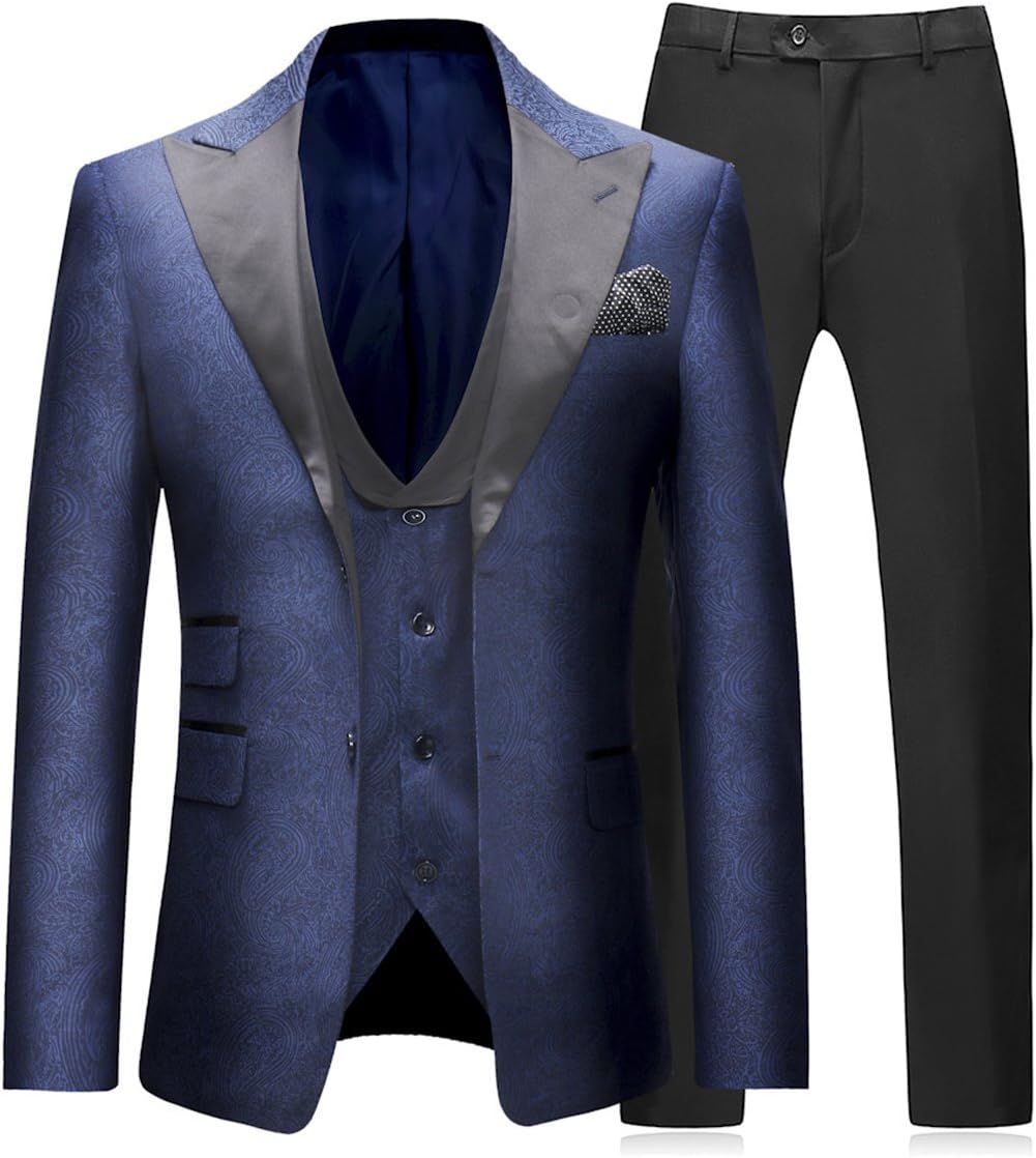 Boyland Mens 3 Piece Tuxedo Suits Jacquard Wedding Formal Wear Trouser