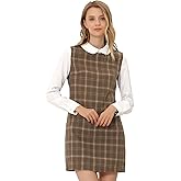 Allegra K Women's Peter Pan Dress 60s Color Block Mini Long Sleeve Dresses