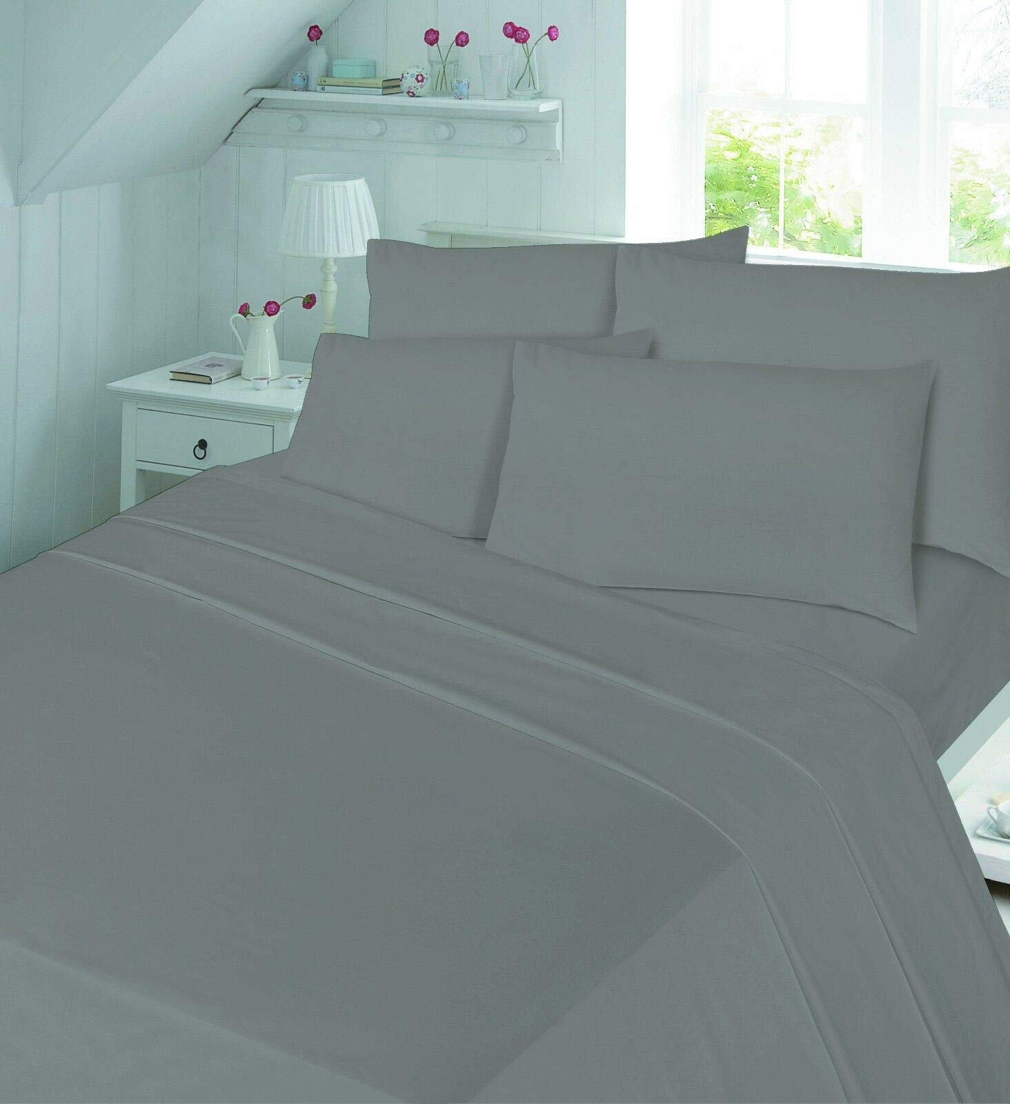 clicktostyle 100% BRUSHED COTTON 4FT SMALL DOUBLE FLANNELETTE EXTRA DEEP 16" FITTED SHEET WARM SOFT BED SHEETS (Grey)