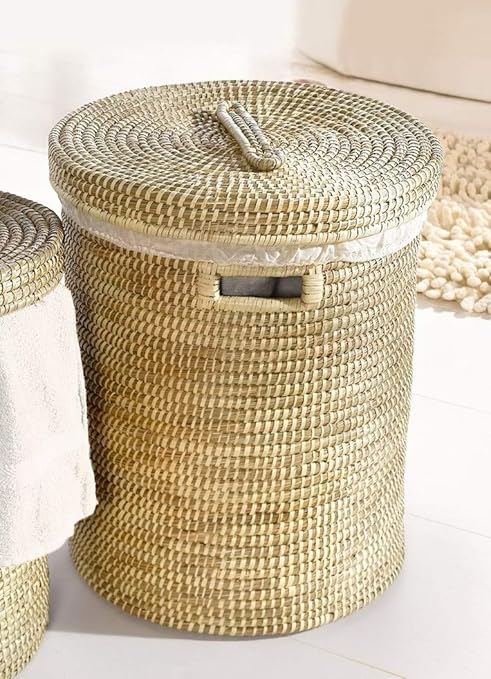 Seagrass Laundry Basket With Lid Diameter 45 X 55 Cm Amazon Co Uk Kitchen Home