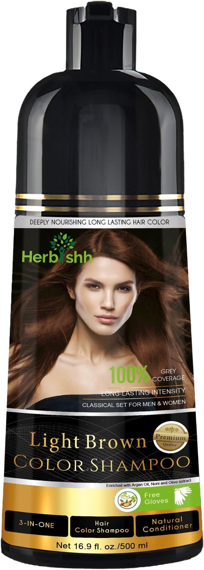 Herbishh Hair Colour Shampoo Grey Hair Light Brown 500 ml Ammonia-Free
