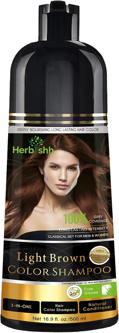 Herbishh Hair Colour Shampoo Grey Hair Light Brown 500 ml Ammonia-Free