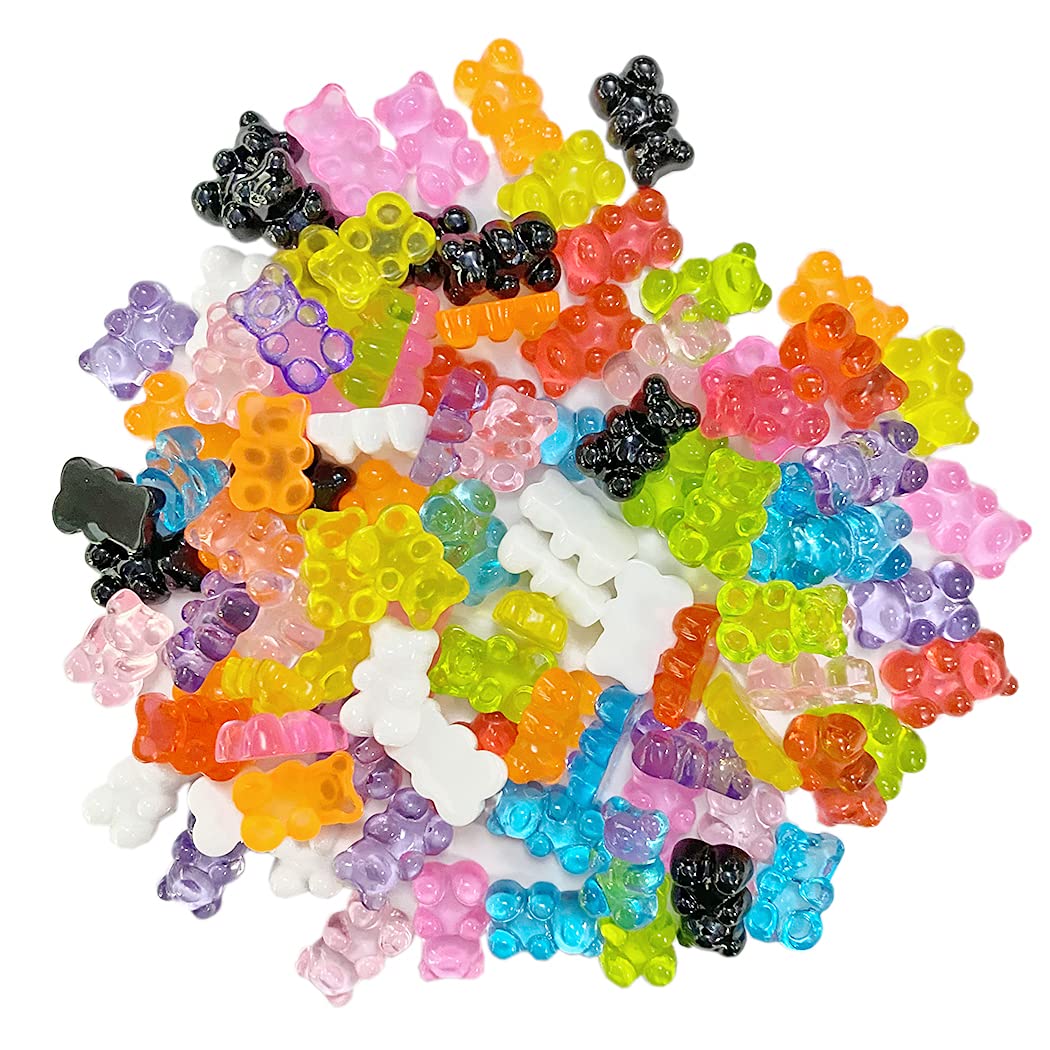 Aabellay 100 Pieces Resin Candy Gummy Bear Flatbacks Cabochons Deco Bears Colorful Charms Beads for DIY Necklace Pendants Keychain Brooch Earring Mobile Phone Case Accessories – Random Color