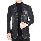ebossy Men's Notched Lapel Button Down Business Slim Denim Blazer Jacket Sport Coat