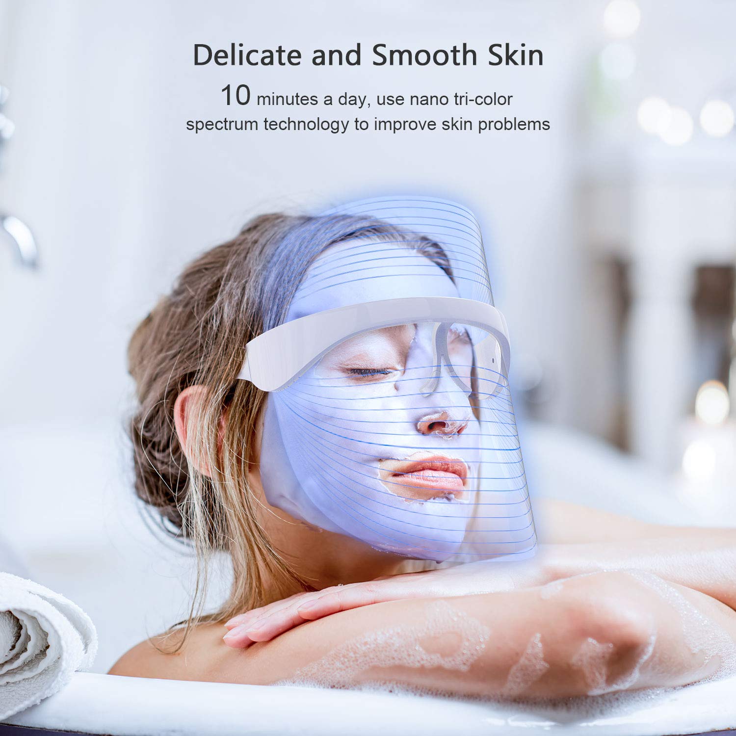 LED Face Mask Light Therapy, 3 Colors Light Therapy Facial Photon Beauty Device for Facial Rejuvenation, Wrinkles Reduction, Anti-Aging : Beauty