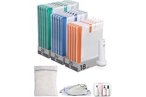 BAGSMART Vacuum Storage Bags for Travel with Rechargeable Air Pump, 18 Pack Portable Space Saver Bags for Travel & Home, Vacuum Compression Seal Bag for Clothing, Blanket, Duvets